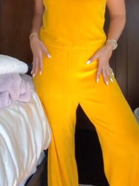 Suzi Kondi Bright Yellow Wide-Leg  The GIORGI TANK VELOUR /ORO Jumpsuit